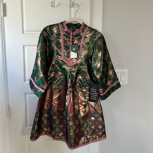 Tuckernuck Green Tunic with Pink and Gold Metallic Accents